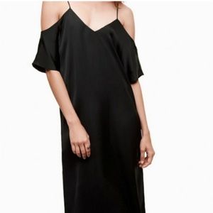 Wilfred black satin cold shoulder dress